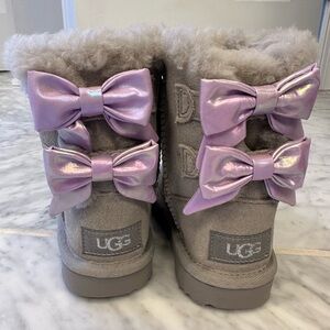 UGG Baby Gray Boots with Purple Bows